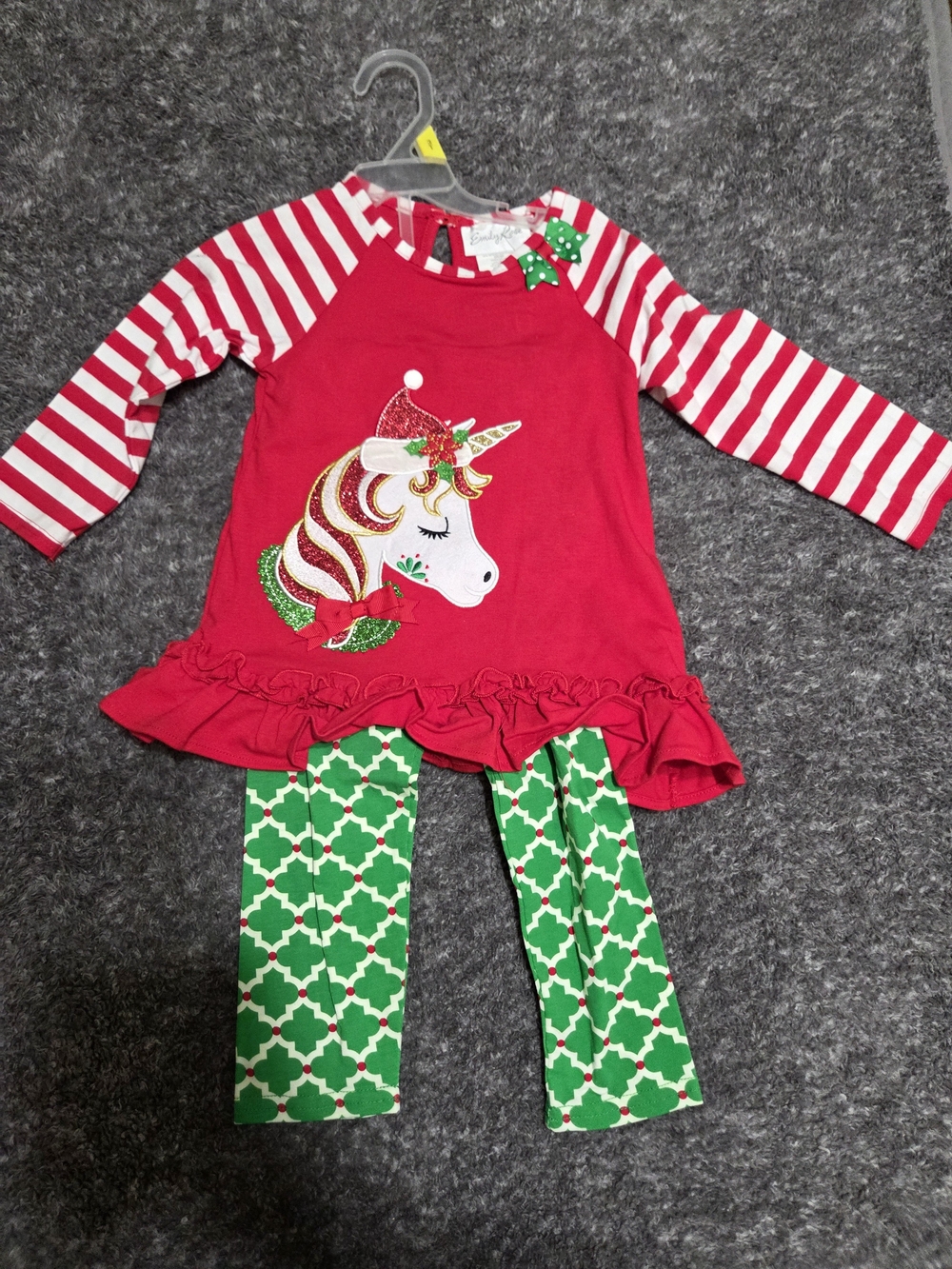 Emily Rose Red Unicorn Tunic with Green Patterned Leggings